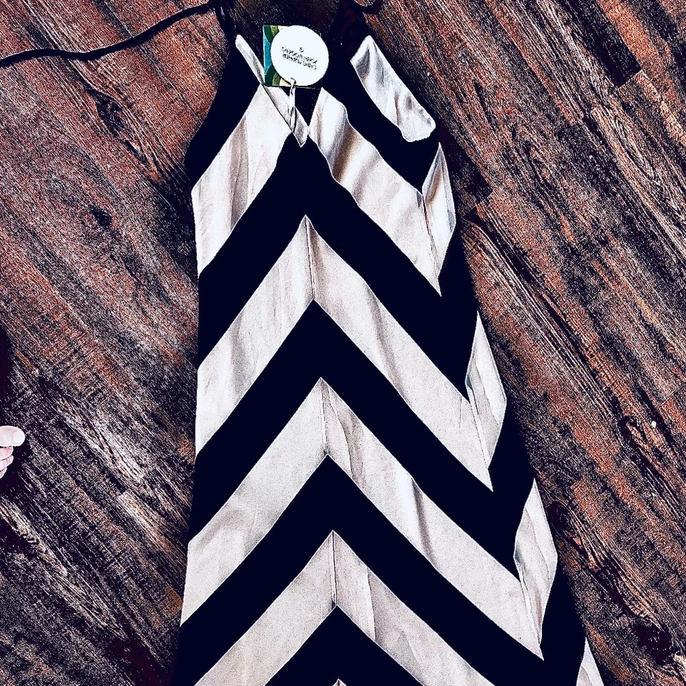 Chaffan polyester spaghetti strap summer dress NWT black & white stripe - Picture 1 of 2